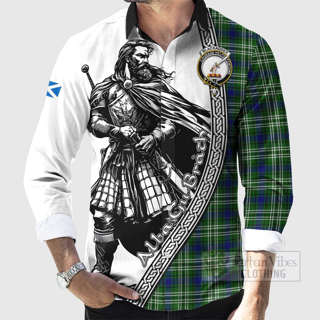 Blackadder Tartan Clan Crest Long Sleeve Button Shirt with Highlander Warrior Celtic Style - Tartan Vibes Clothing