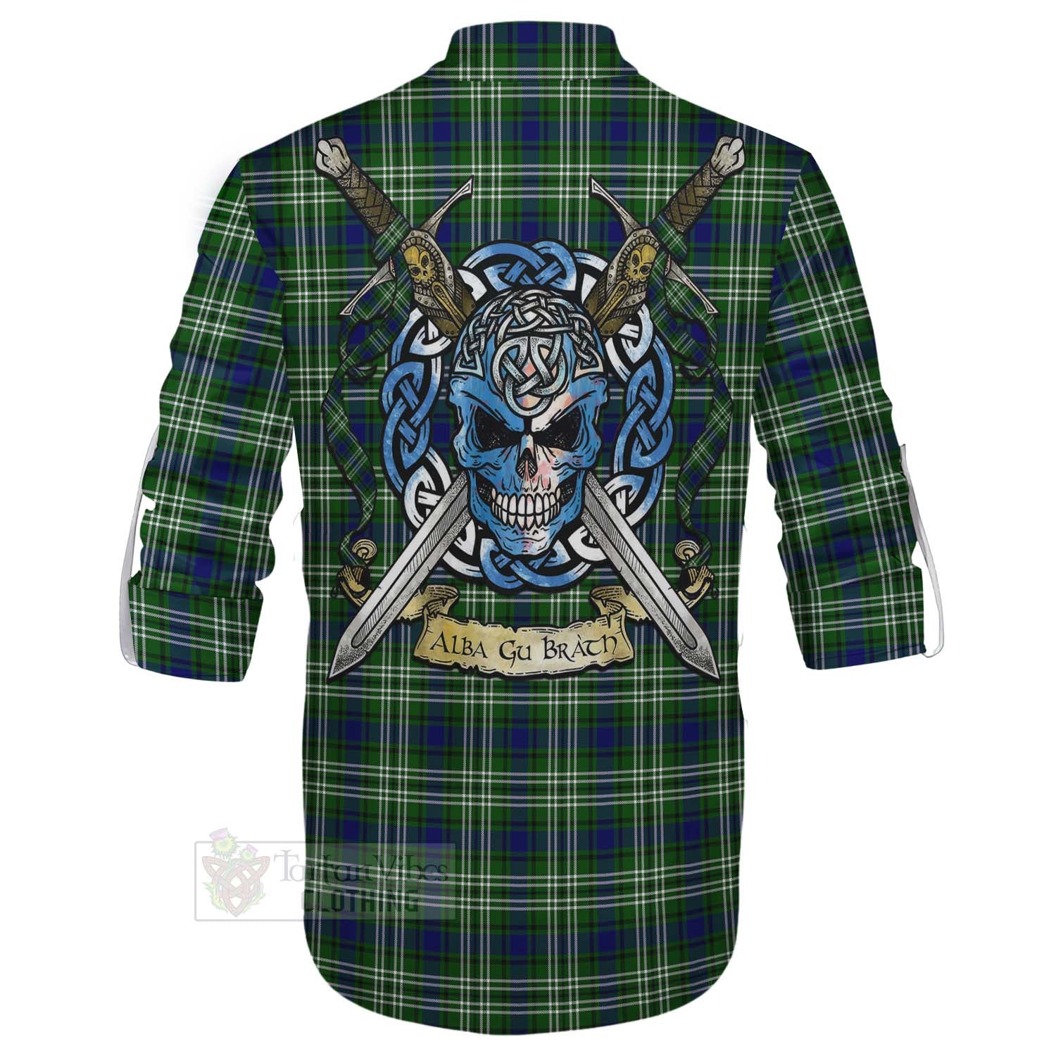 Blackadder Tartan Ghillie Kilt Shirt with Family Crest Celtic Skull Style - Tartan Vibes Clothing
