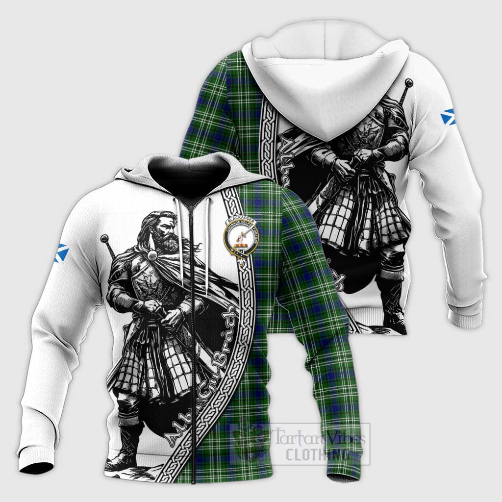 Blackadder Tartan Clan Crest Knitted Hoodie with Highlander Warrior Celtic Style Unisex Knitted Zip Hoodie - Tartan Vibes Clothing