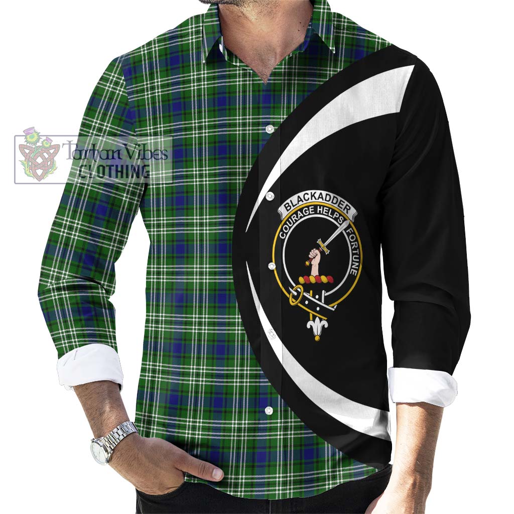 Blackadder Tartan Long Sleeve Button Up with Family Crest Circle Style - Tartan Vibes Clothing