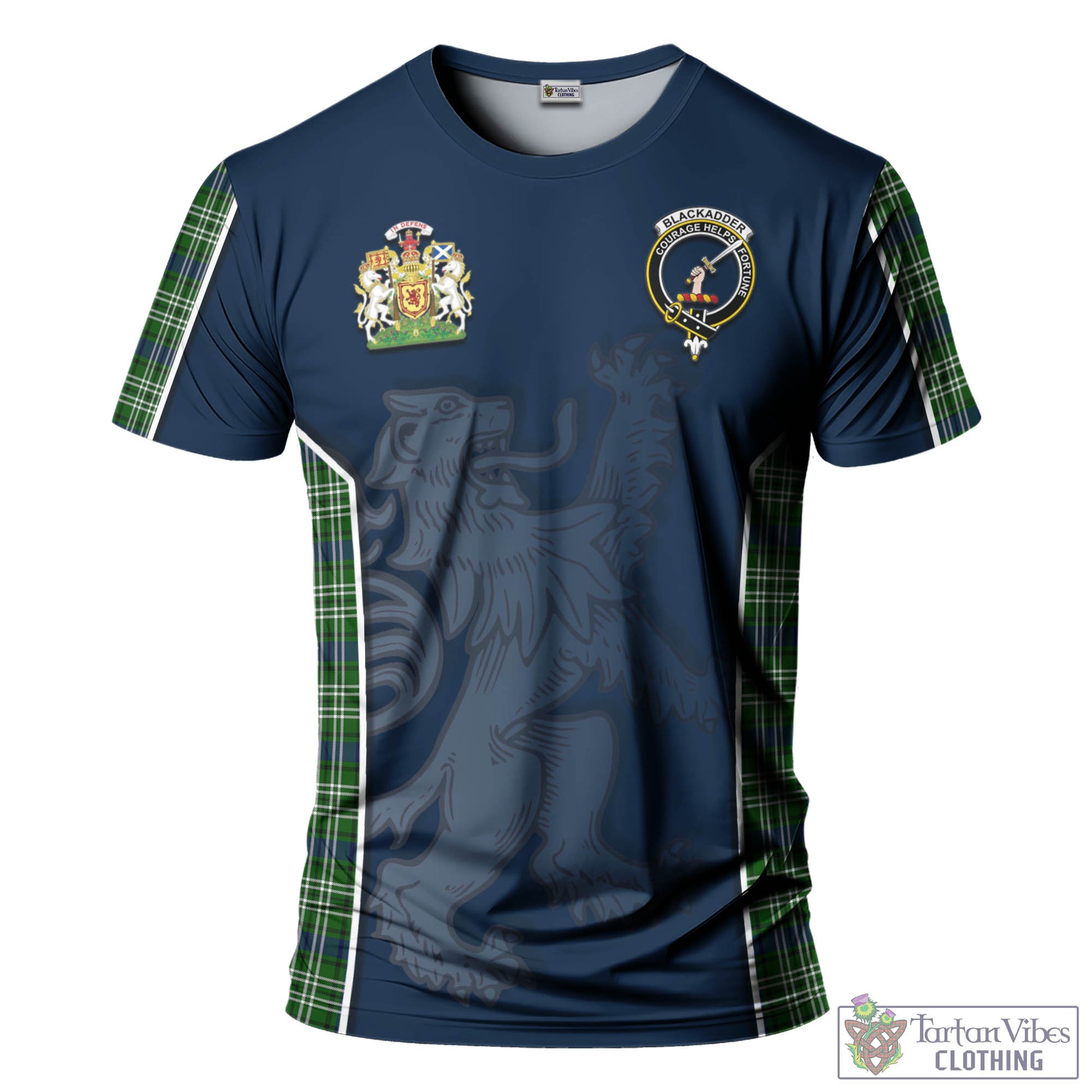 Tartan Vibes Clothing Blackadder Tartan T-Shirt with Family Crest and Lion Rampant Vibes Sport Style