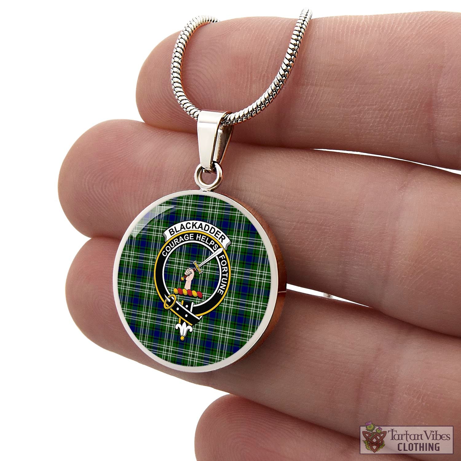 Blackadder Tartan Circle Necklace with Family Crest - Tartan Vibes Clothing