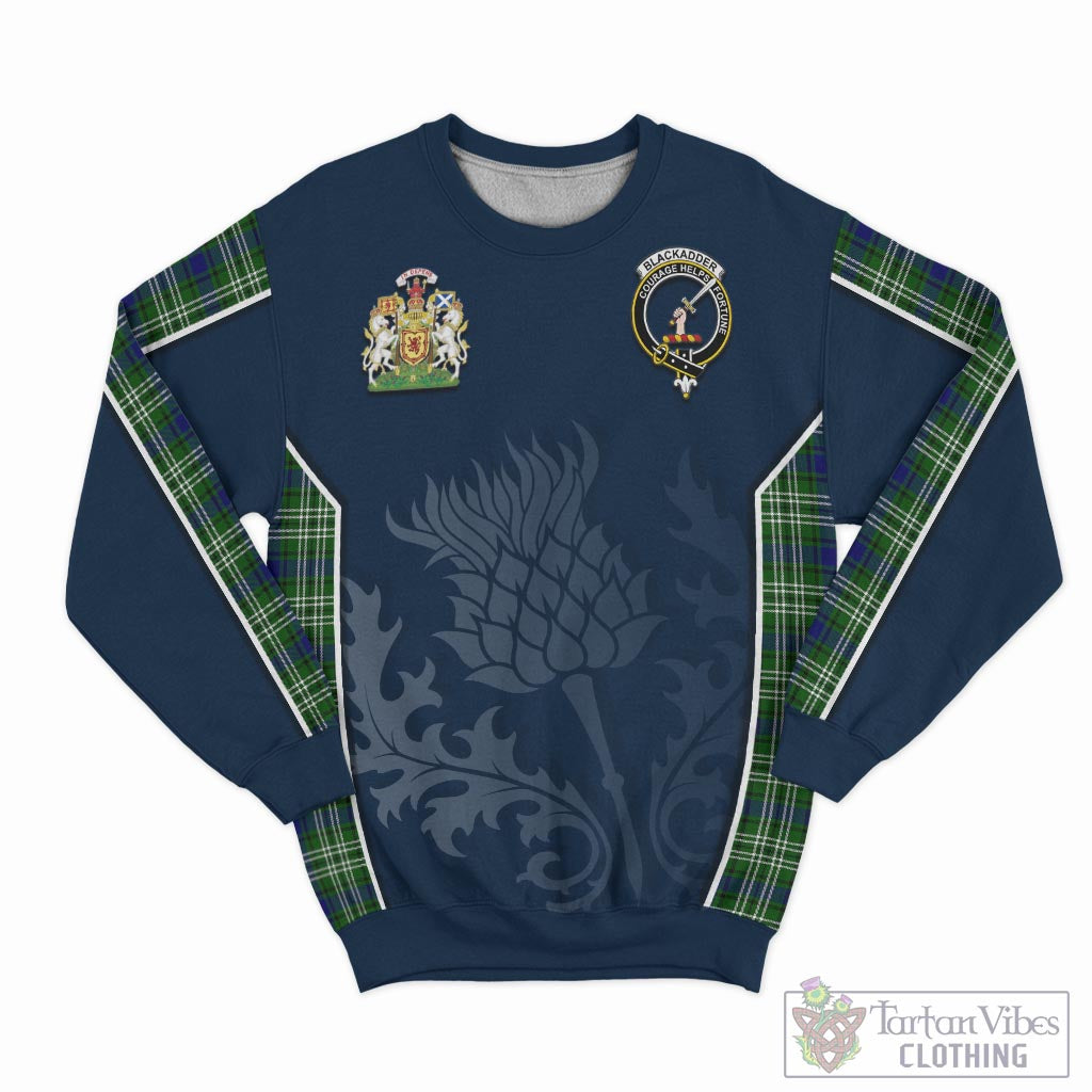 Blackadder Tartan Sweatshirt with Family Crest and Scottish Thistle Vibes Sport Style - Tartan Vibes Clothing