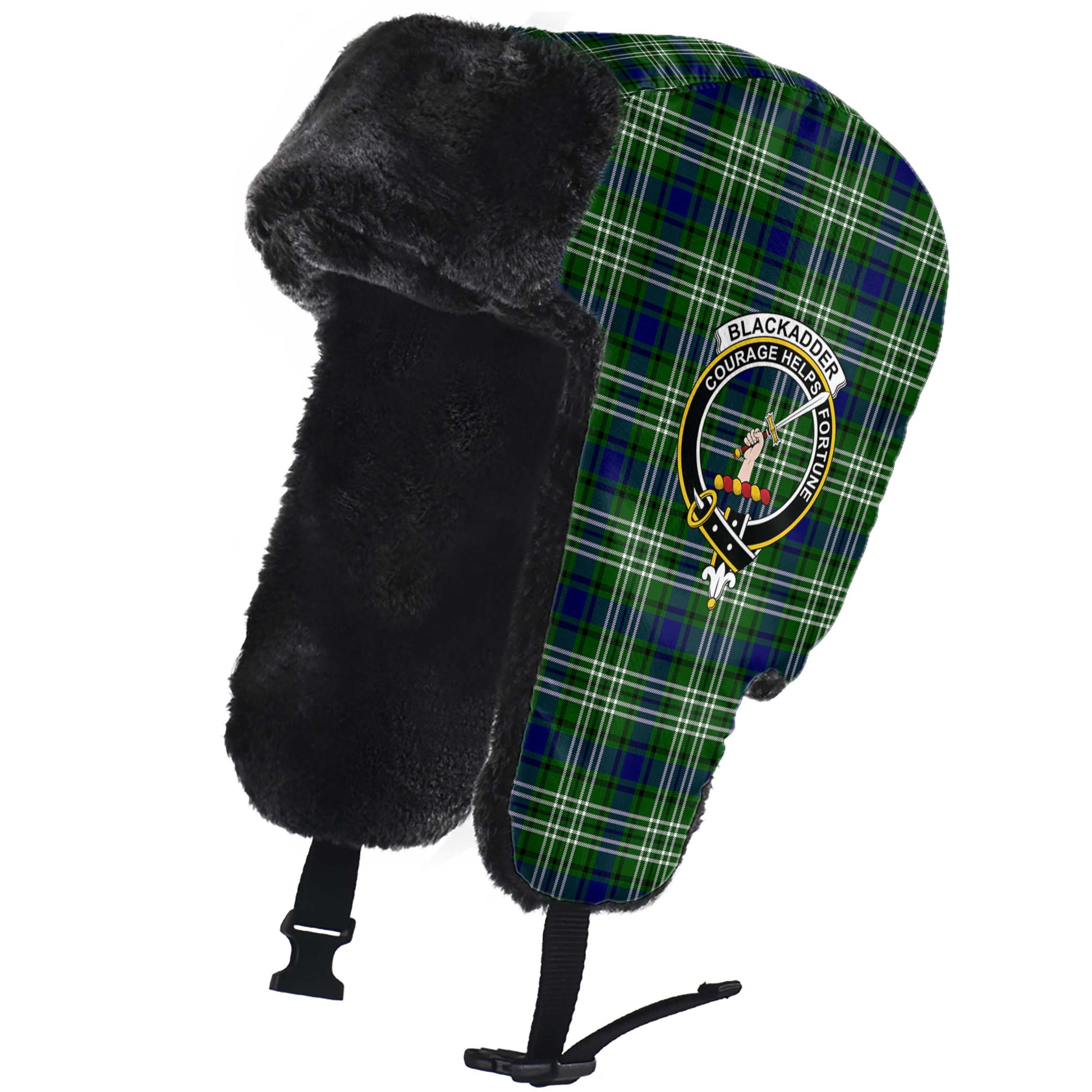Blackadder Tartan Winter Trapper Hat with Family Crest - Tartan Vibes Clothing