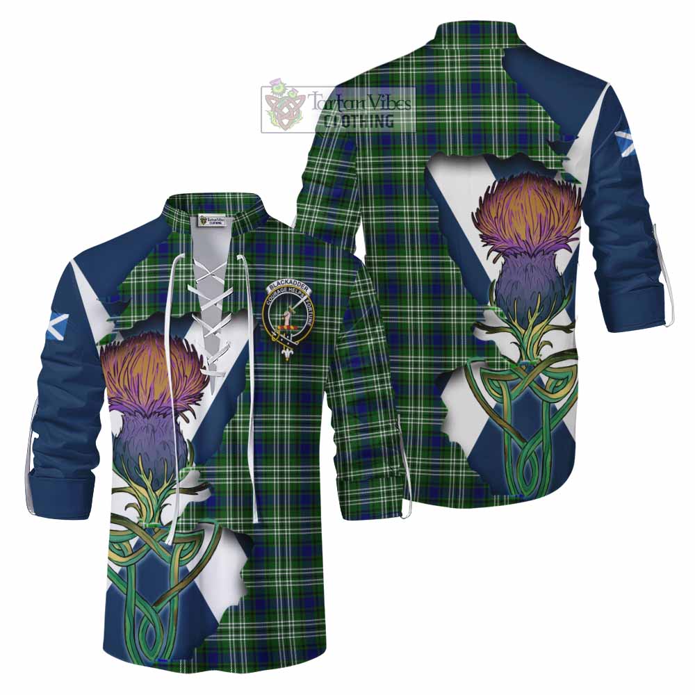 Tartan Vibes Clothing Blackadder Tartan Family Crest Ghillie Kilt Shirt Scottish Thistle Celtic Inspired