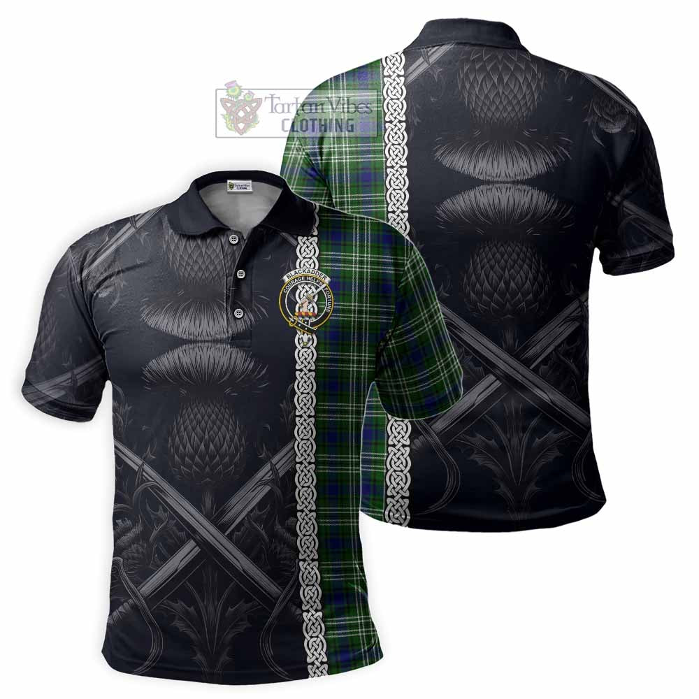 Blackadder Tartan Polo Shirt with Family Crest Cross Sword Thistle Celtic Vibes - Tartan Vibes Clothing