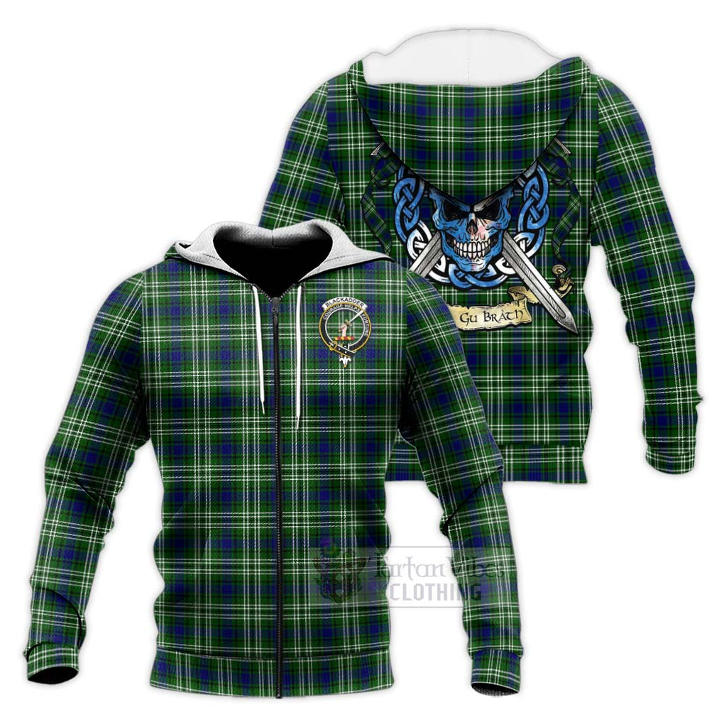 Blackadder Tartan Knitted Hoodie with Family Crest Celtic Skull Style Unisex Knitted Zip Hoodie - Tartan Vibes Clothing