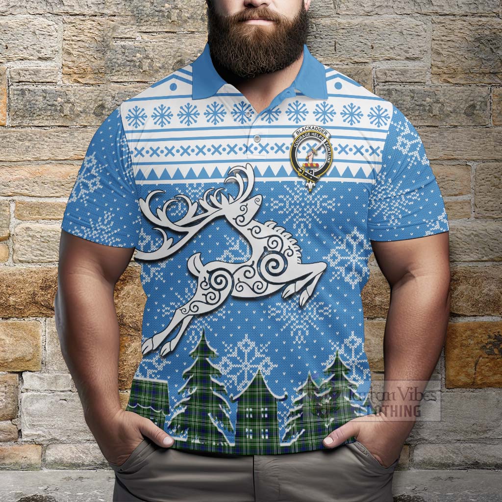 Tartan Vibes Clothing Blackadder Clan Christmas Polo Shirt Celtic Reindeer Style
