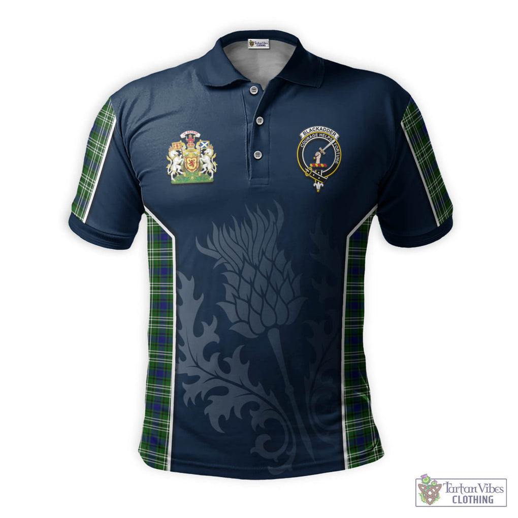Tartan Vibes Clothing Blackadder Tartan Men's Polo Shirt with Family Crest and Scottish Thistle Vibes Sport Style
