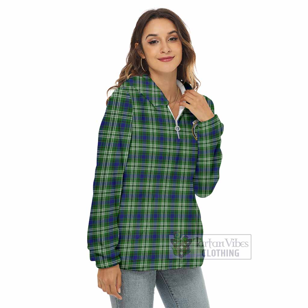 Blackadder Tartan Women's Borg Fleece Hoodie with Half Zip with Family Crest - Tartan Vibes Clothing