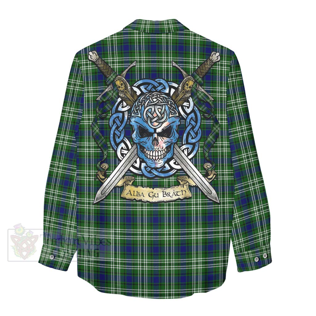 Blackadder Tartan Women's Casual Shirt with Family Crest Celtic Skull Style - Tartan Vibes Clothing
