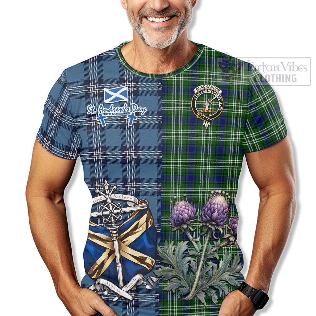 Blackadder Tartan T-Shirt Happy St. Andrew's Day Half Tartan Style - Tartan Vibes Clothing