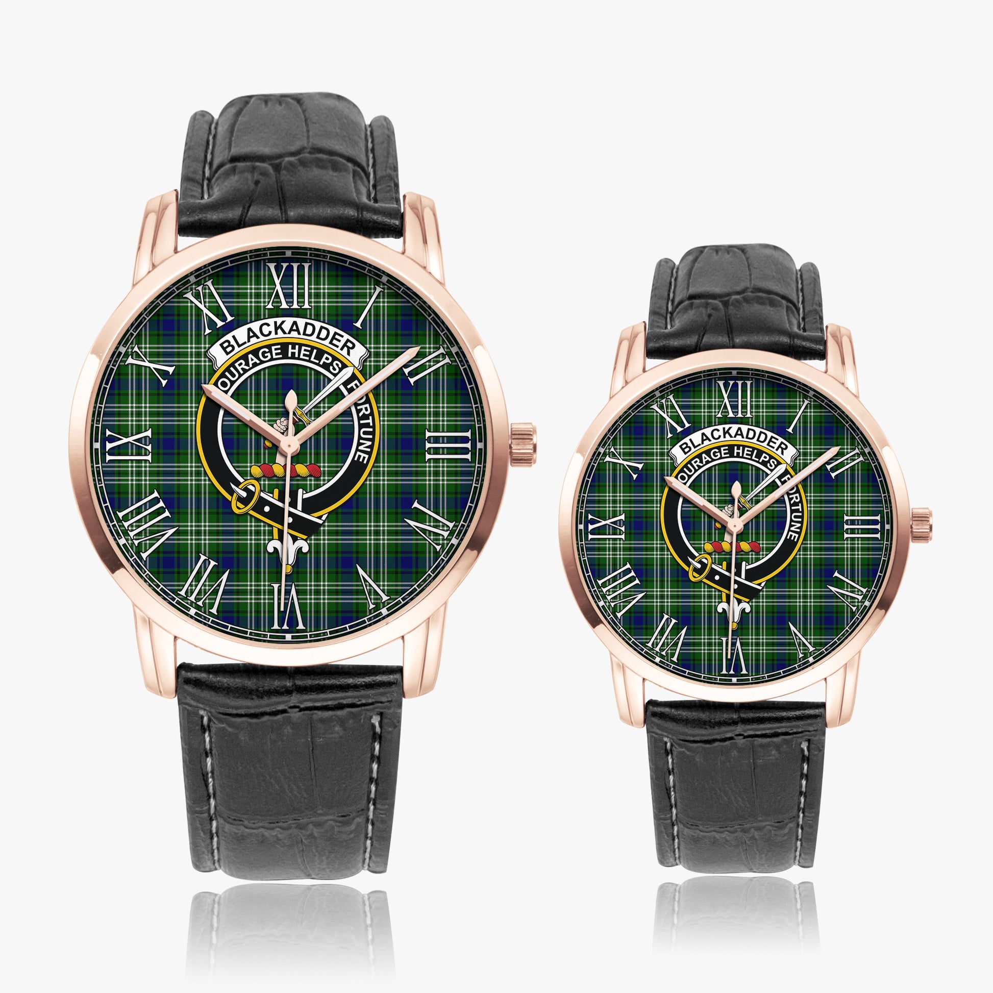 Blackadder Tartan Family Crest Leather Strap Quartz Watch - Tartanvibesclothing