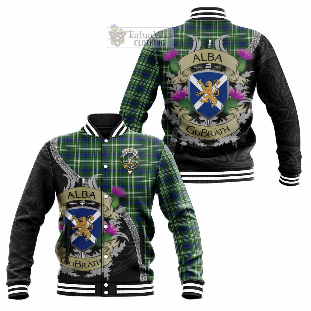 Blackadder Tartan Family Crest Baseball Jacket Lion Rampant Royal Thistle Shield Celtic Inspired - Tartan Vibes Clothing