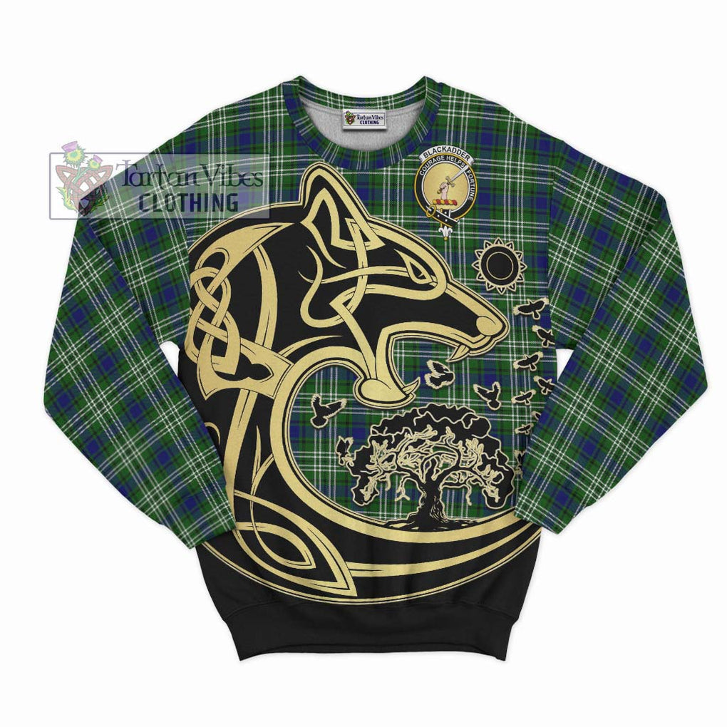 Blackadder Tartan Sweatshirt with Family Crest Celtic Wolf Style - Tartan Vibes Clothing