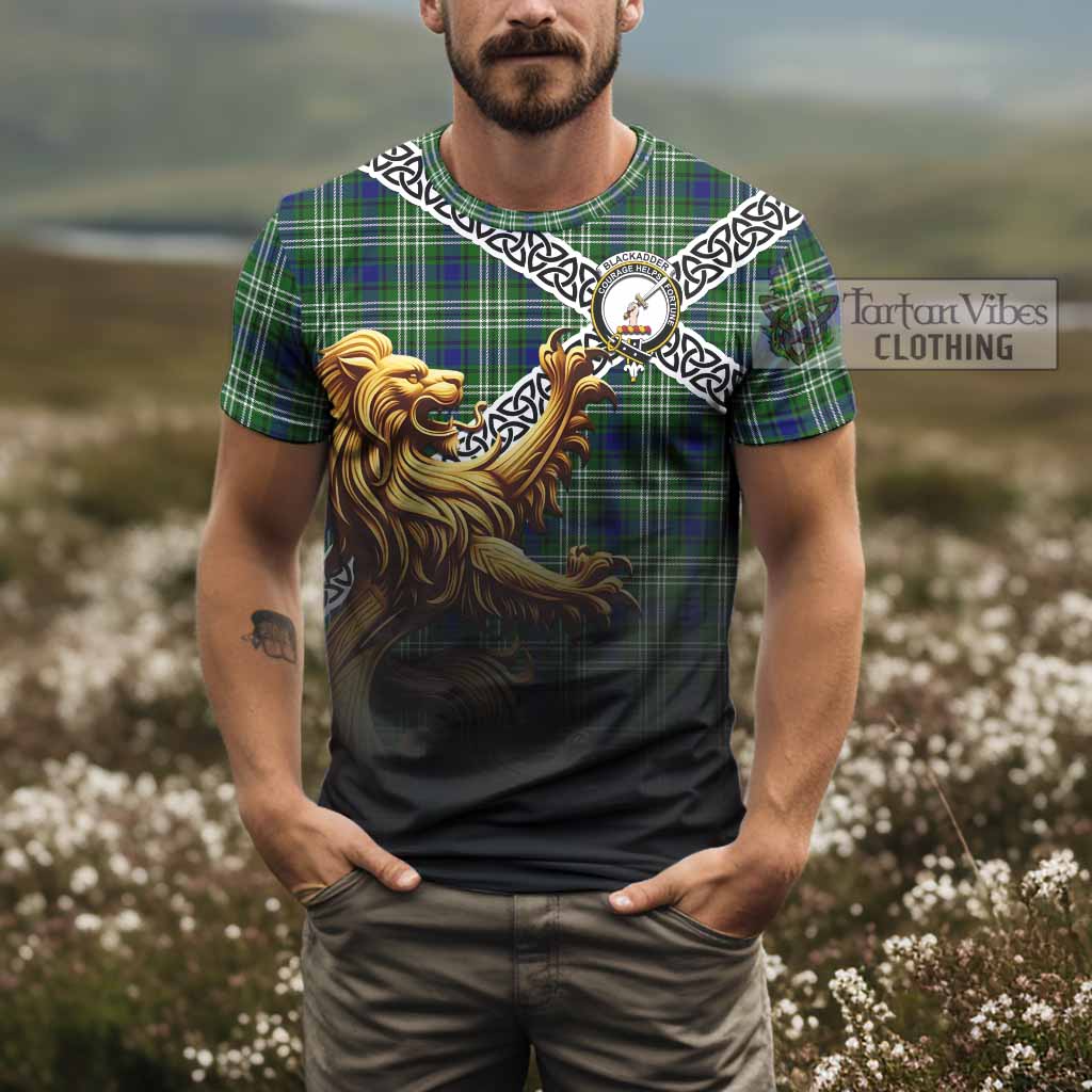 Blackadder Crest Tartan T-Shirt with Golden Lion Emblem Celtic Style - Tartan Vibes Clothing