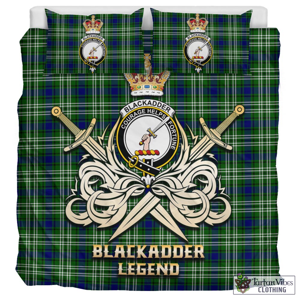 Tartan Vibes Clothing Blackadder Tartan Bedding Set with Clan Crest and the Golden Sword of Courageous Legacy