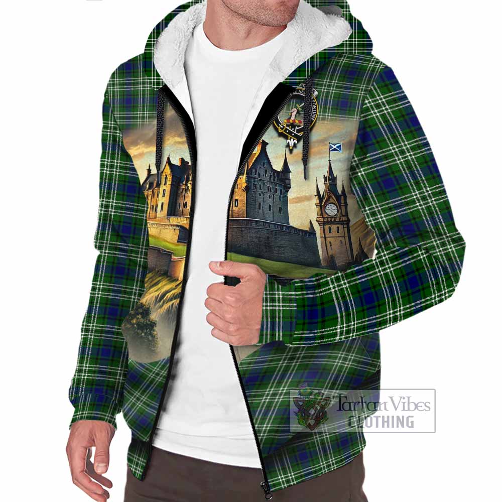 Blackadder Tartan Family Crest Sherpa Hoodie with Scottish Ancient Castle Style - Tartan Vibes Clothing