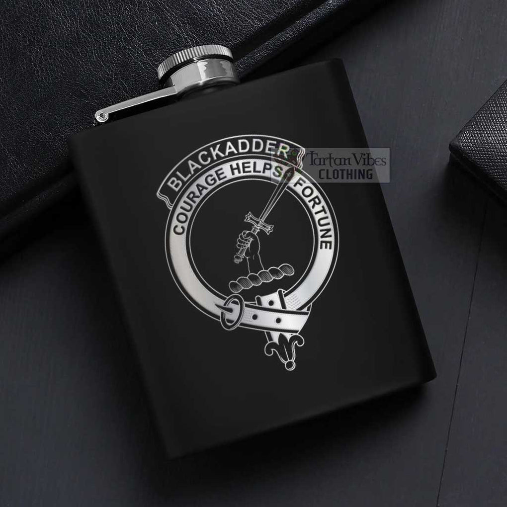 Blackadder Crest Hip Flask Set 7oz Black Stainless Steel with A Gift Box - 2D-tartanvibesclothing