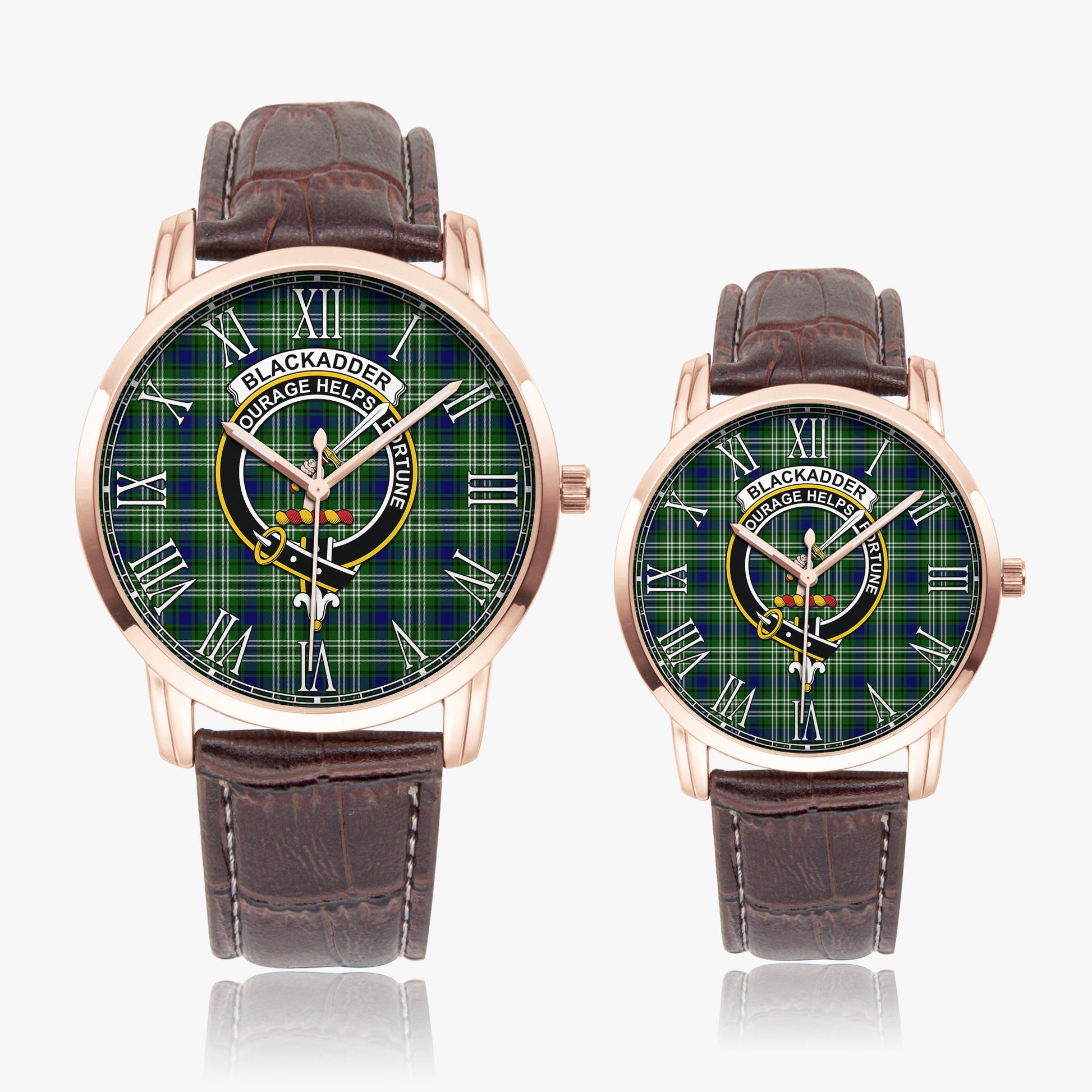 Blackadder Tartan Family Crest Leather Strap Quartz Watch - Tartanvibesclothing