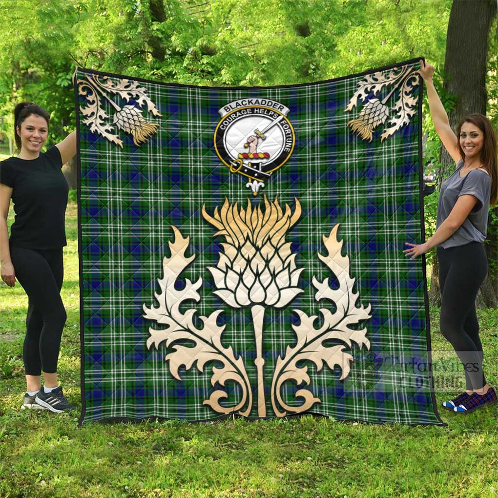 Tartan Vibes Clothing Blackadder Tartan Quilt with Family Crest and Golden Thistle Style