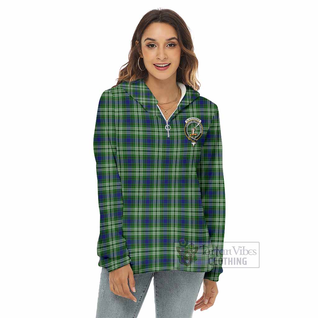 Blackadder Tartan Women's Borg Fleece Hoodie with Half Zip with Family Crest - Tartan Vibes Clothing