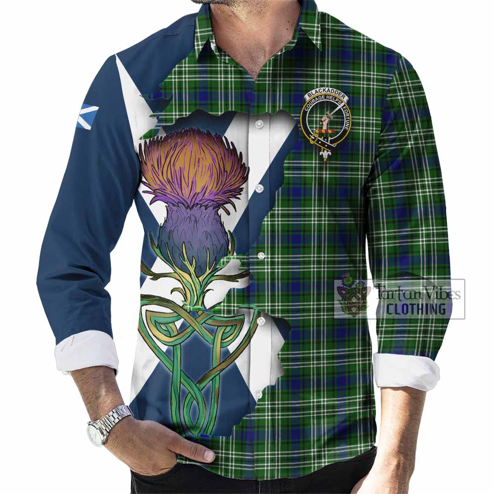 Tartan Vibes Clothing Blackadder Tartan Family Crest Long Sleeve Button Shirt Scottish Thistle Celtic Inspired