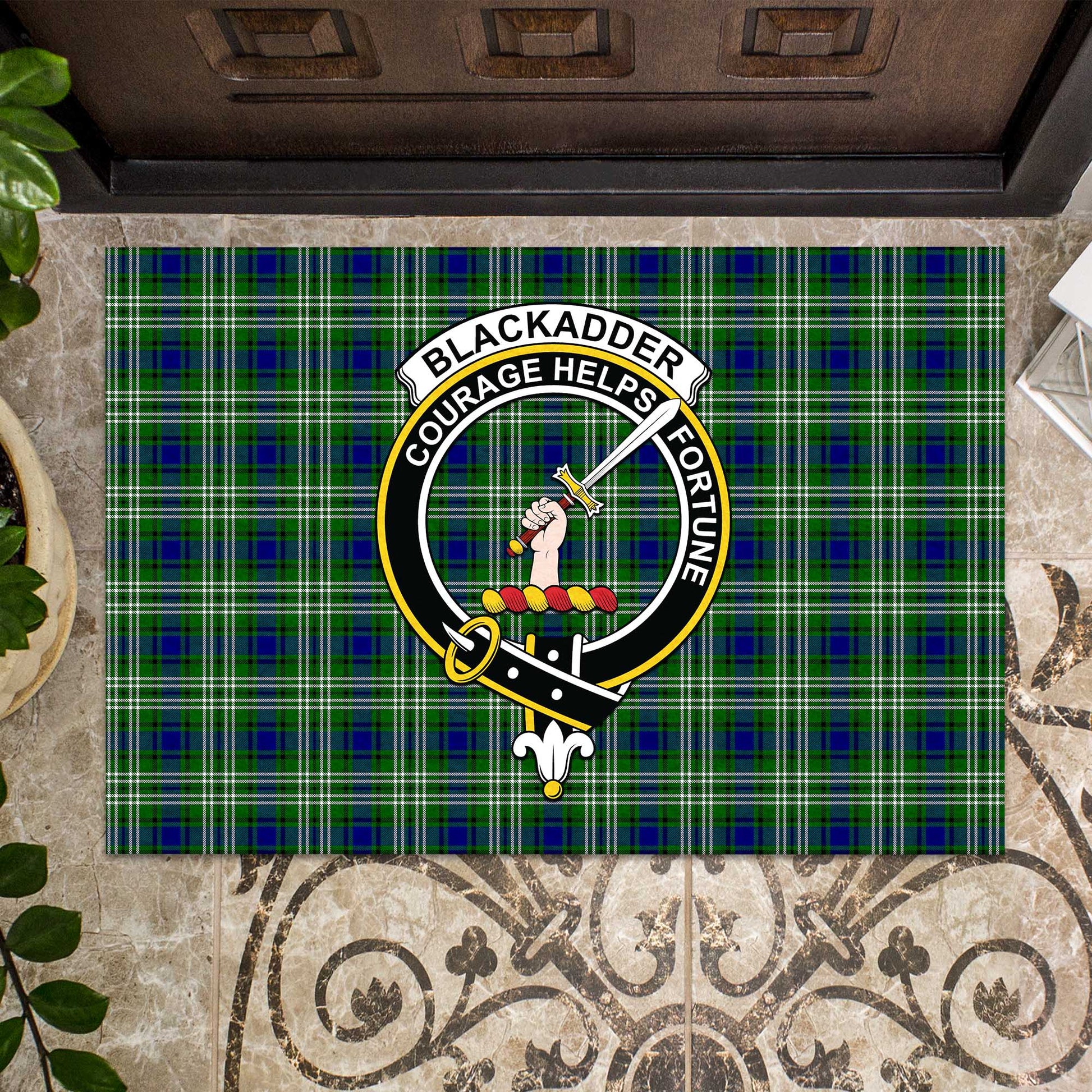 Blackadder Tartan Door Mat with Family Crest - Tartanvibesclothing
