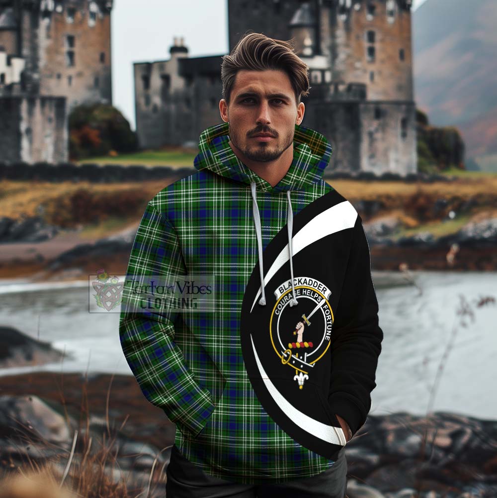 Blackadder Tartan Cotton Hoodie with Family Crest Circle Style - Tartan Vibes Clothing