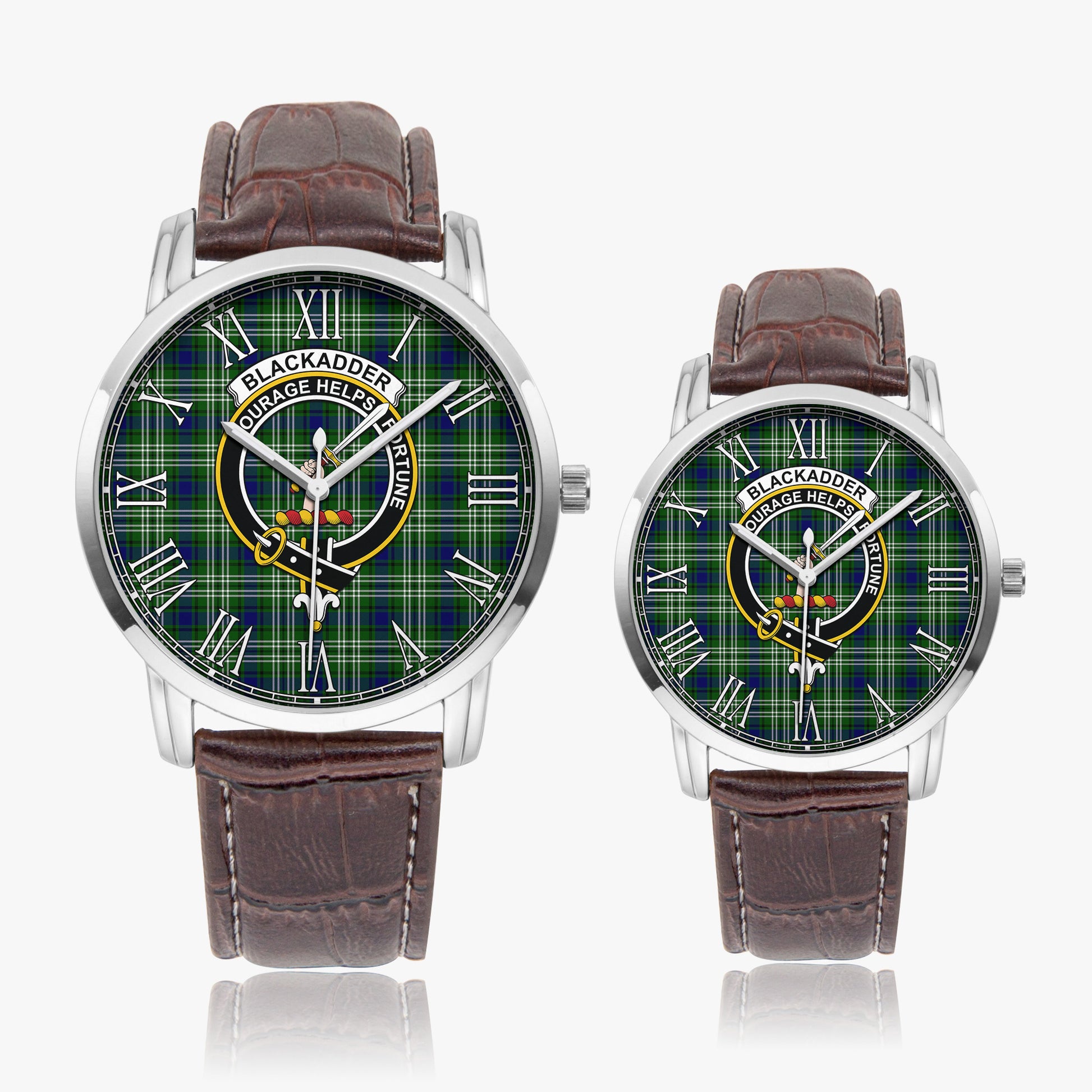 Blackadder Tartan Family Crest Leather Strap Quartz Watch - Tartanvibesclothing