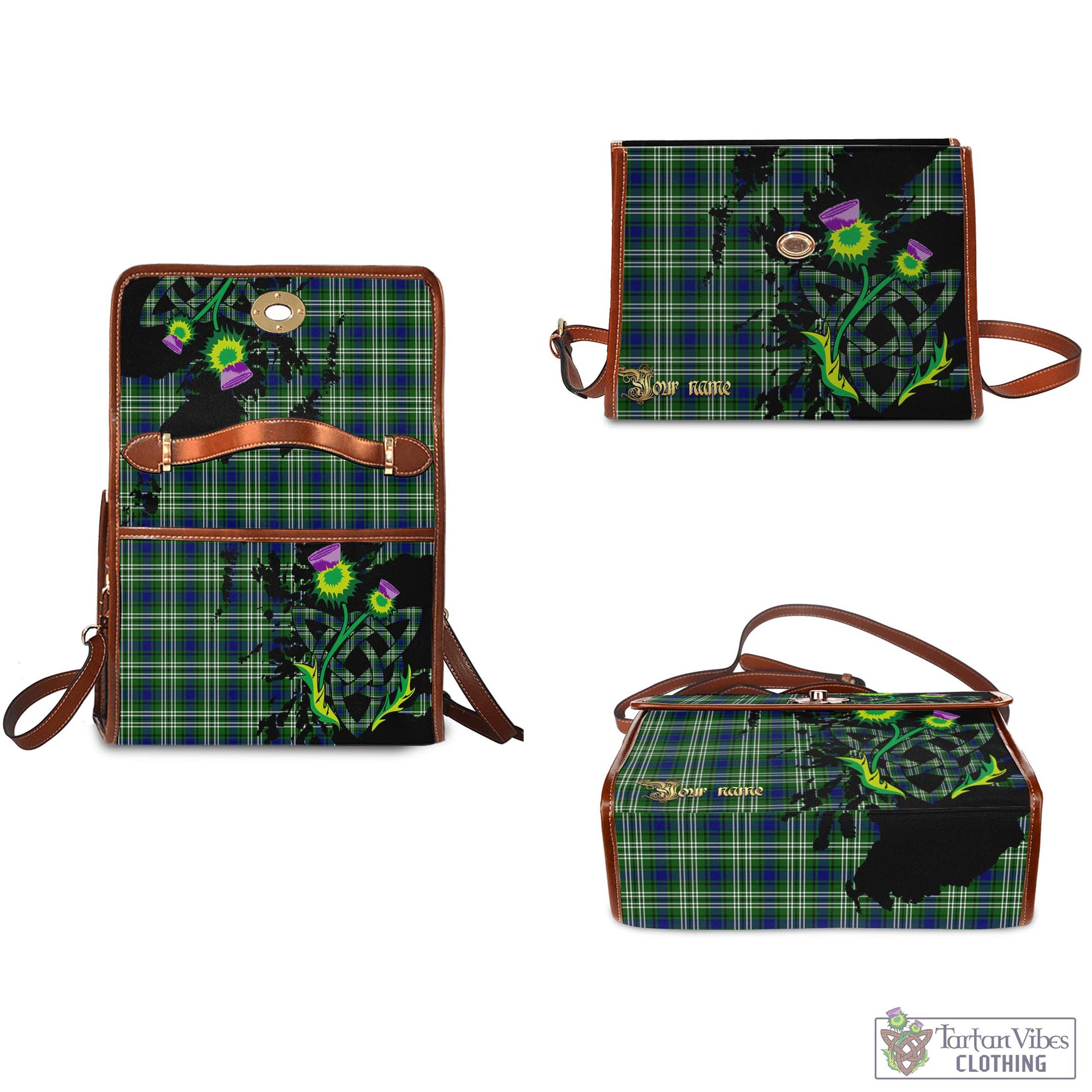 Tartan Vibes Clothing Blackadder Tartan Waterproof Canvas Bag with Scotland Map and Thistle Celtic Accents