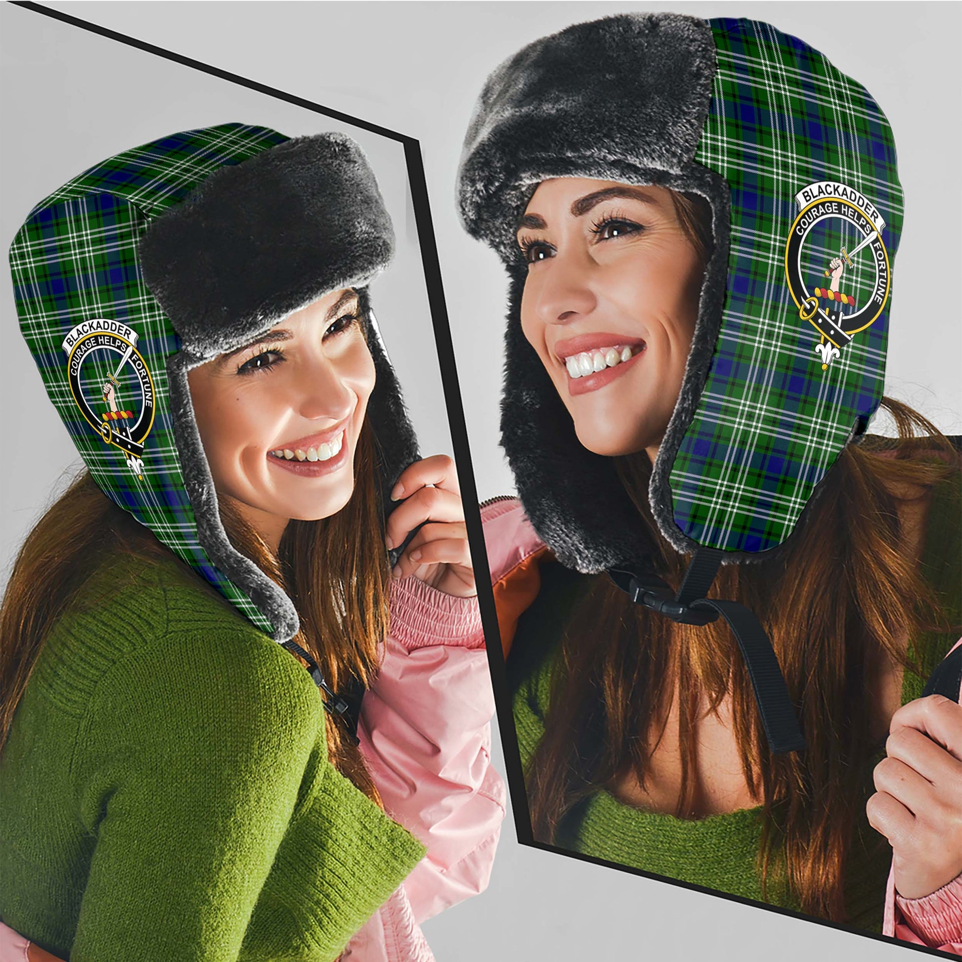 Blackadder Tartan Winter Trapper Hat with Family Crest - Tartan Vibes Clothing