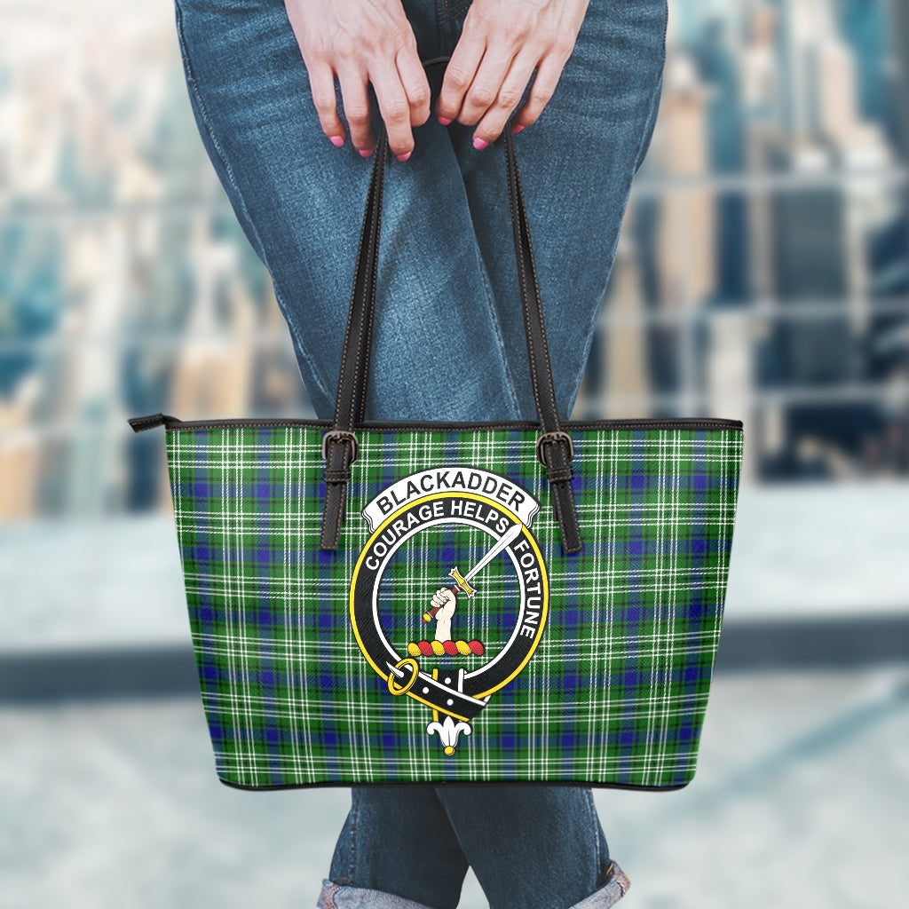 Blackadder Tartan Leather Tote Bag with Family Crest - Tartan Vibes Clothing
