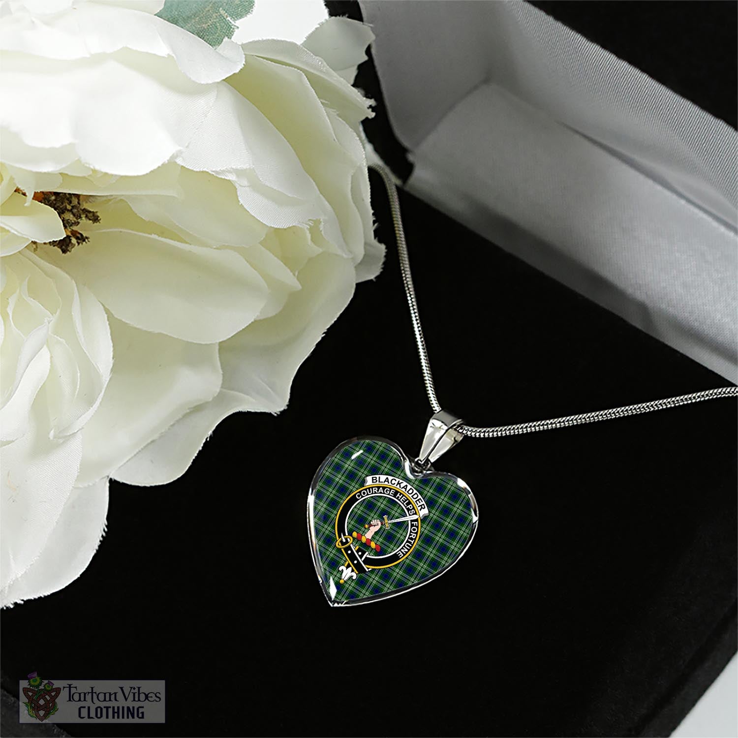 Blackadder Tartan Heart Necklace with Family Crest - Tartan Vibes Clothing