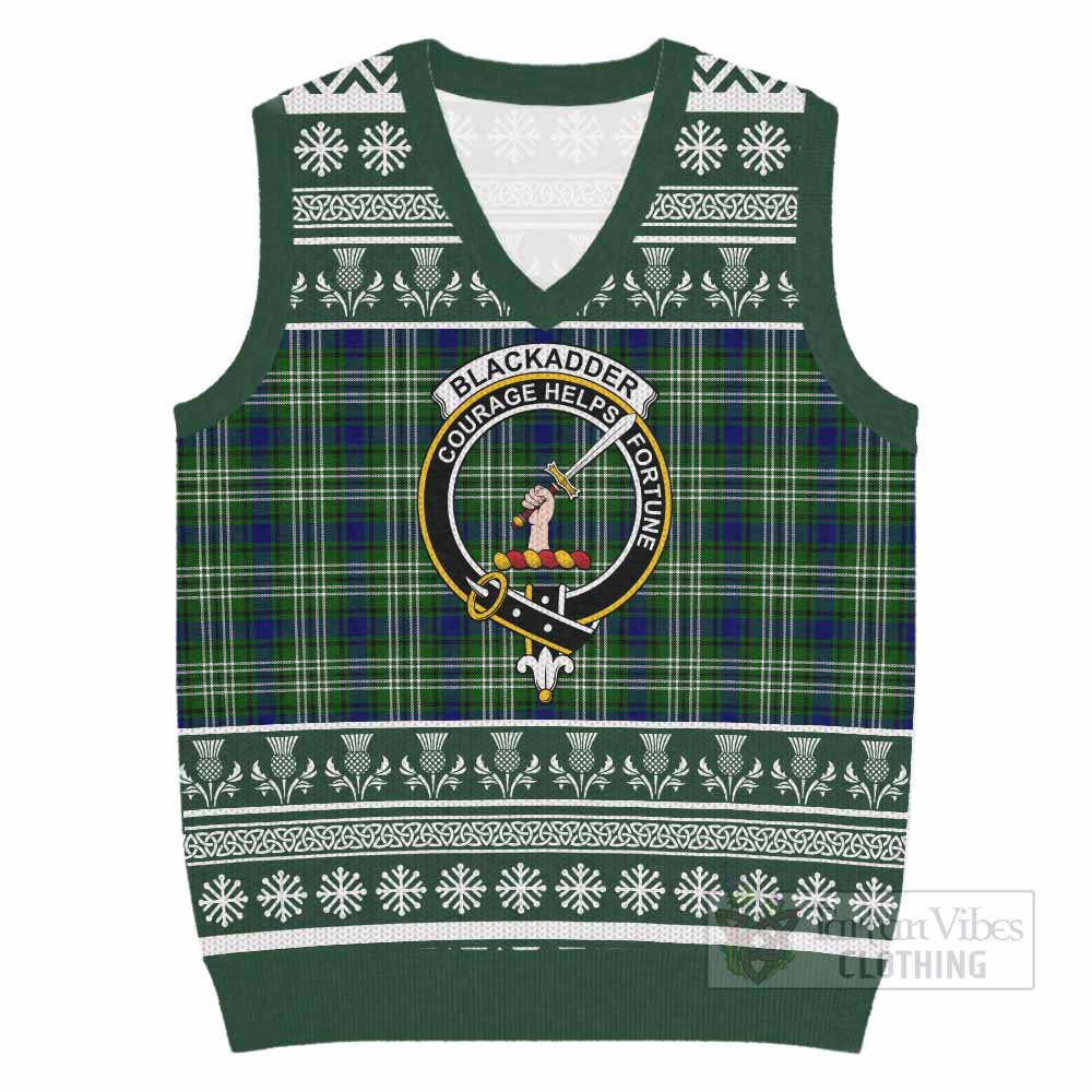 Blackadder Clan Tartan Christmas Knitted V-Neck Vest with Family Crest - Tartan Vibes Clothing