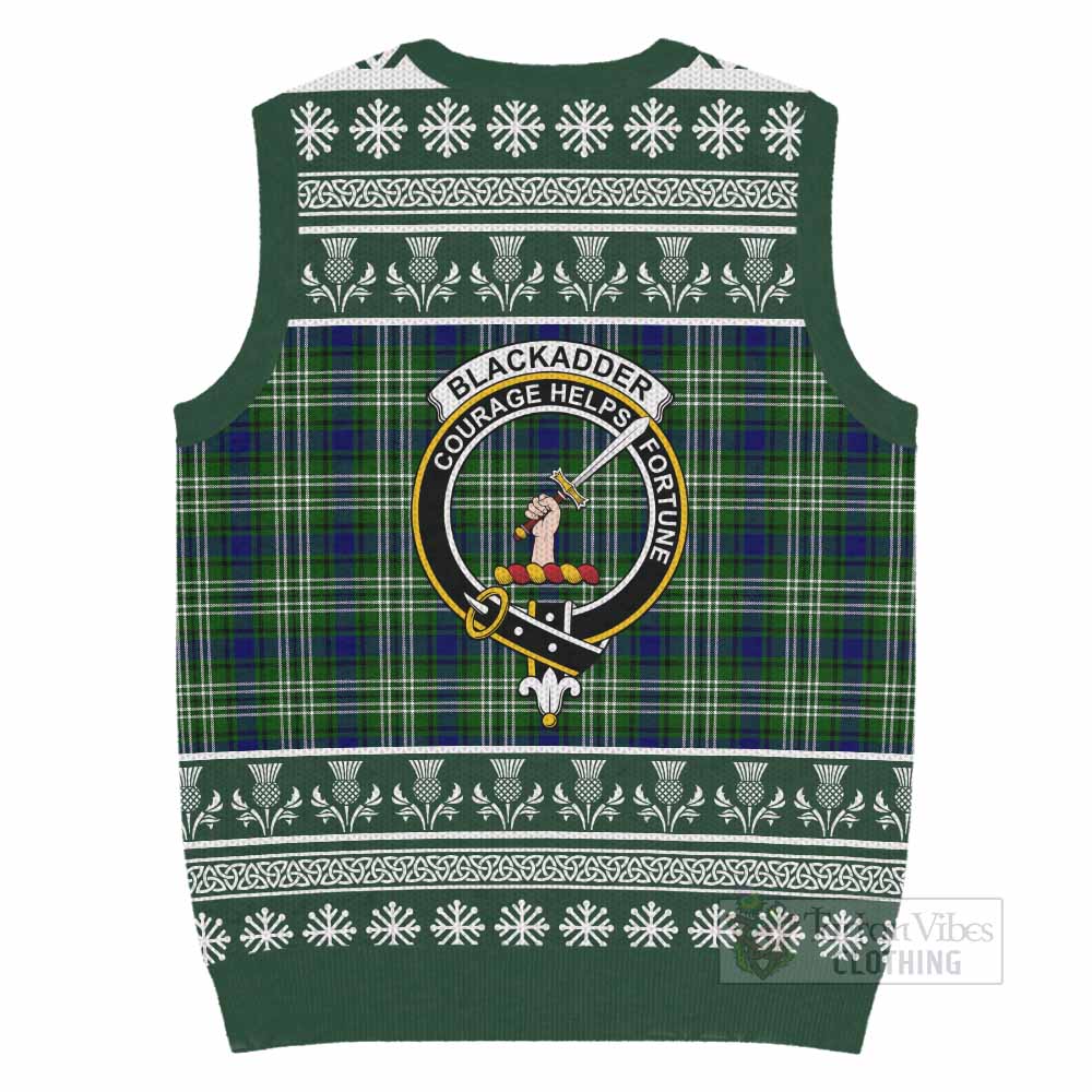Blackadder Clan Tartan Christmas Knitted V-Neck Vest with Family Crest - Tartan Vibes Clothing