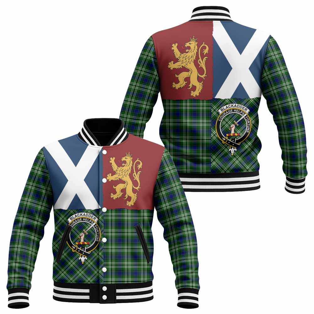 Blackadder Crest Tartan Baseball Jacket with Lion Rampant Saltire Style
