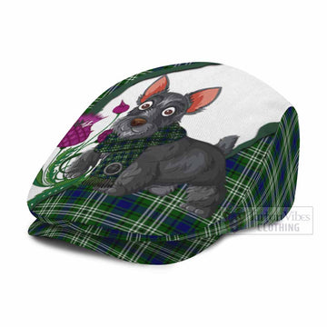 Blackadder Scottish Terrier Tartan Flat Cap, Jeff Cap Thistle Heritage Art