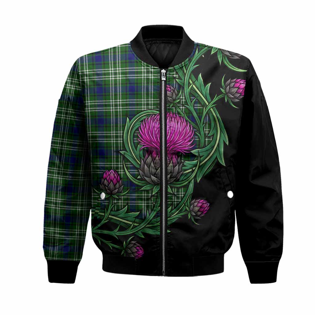 Blackadder Tartan Bomber Jacket Resilient Scottish Thistle Unisex Black - Tartan Vibes Clothing