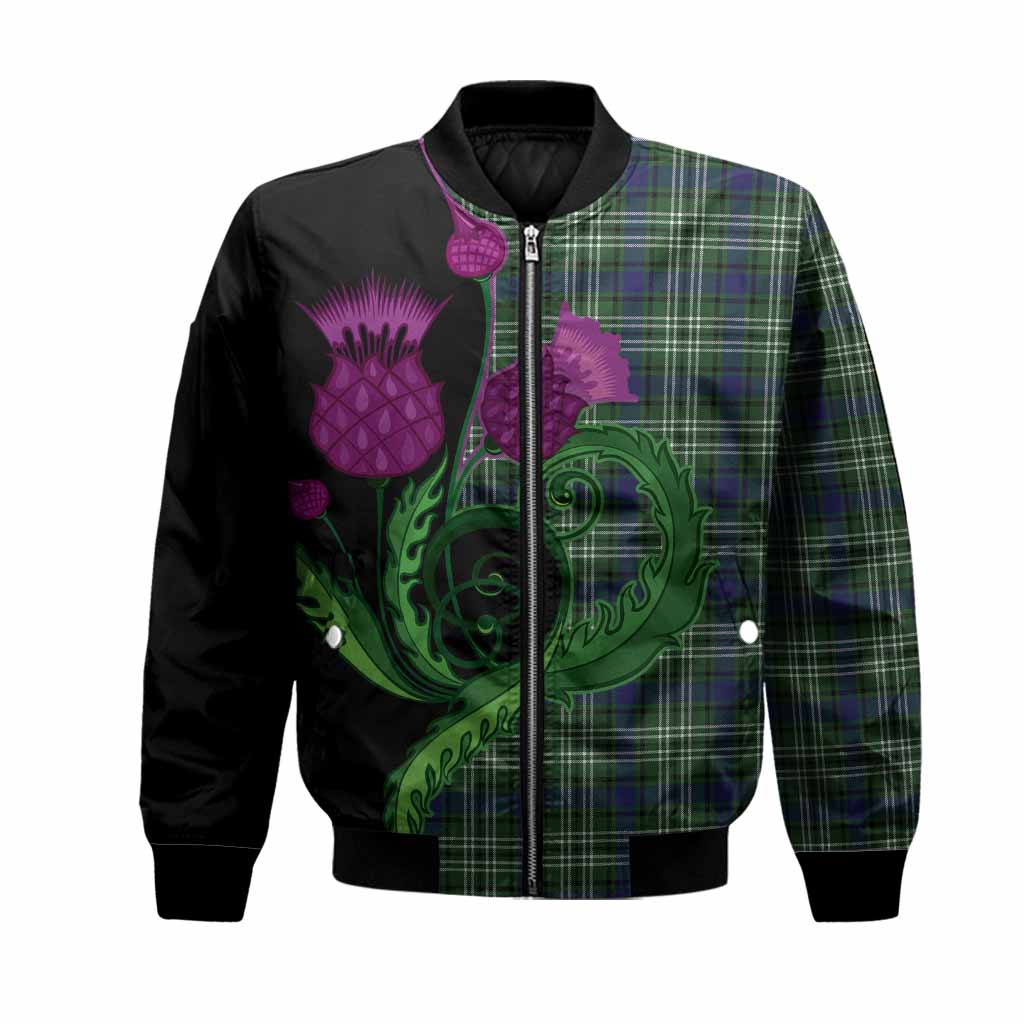 Blackadder Tartan Bomber Jacket Traditional Scottish Thistle Unisex Black - Tartan Vibes Clothing