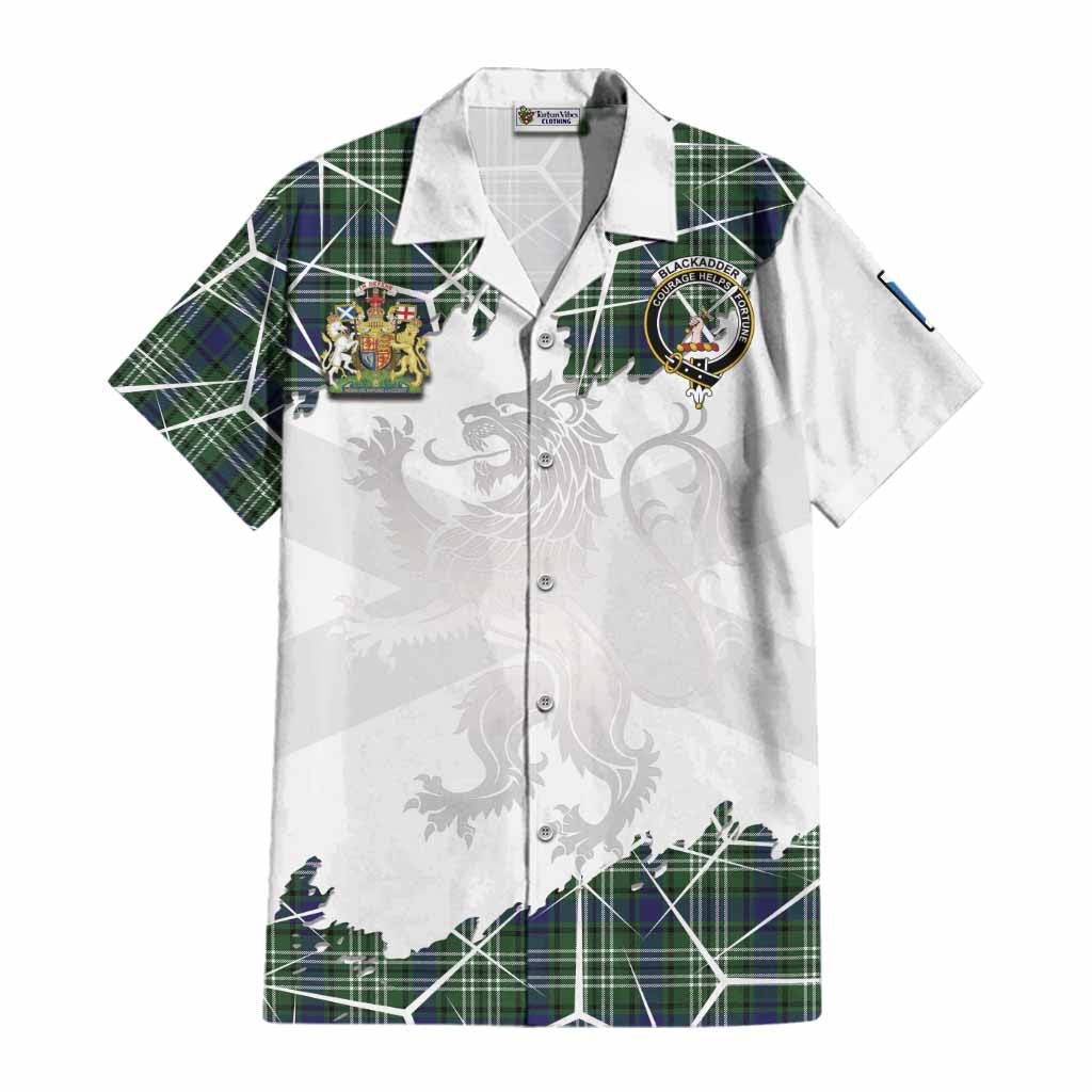 Blackadder Tartan Cotton Hawaiian Shirt with Family Crest and Lion Rampant Grunge Style