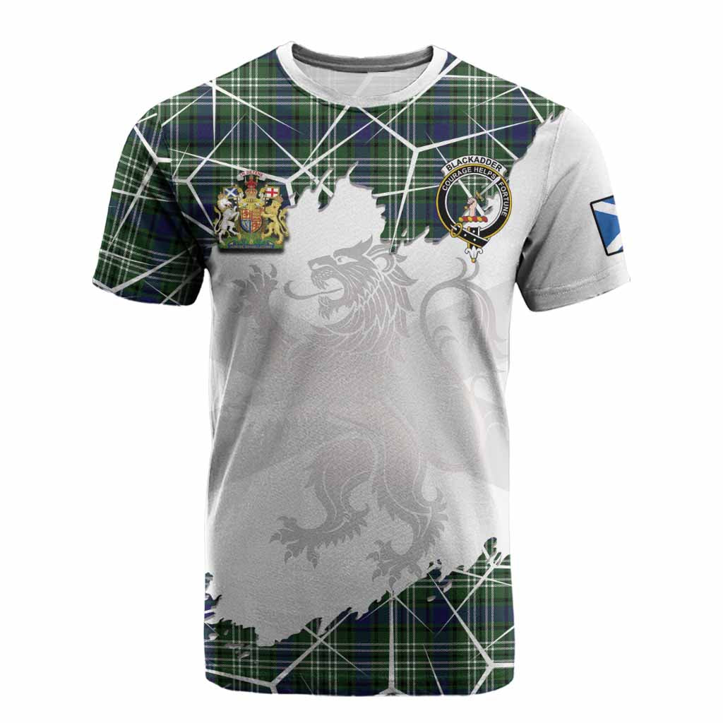 Blackadder Tartan Cotton T-shirt with Family Crest and Lion Rampant Grunge Style