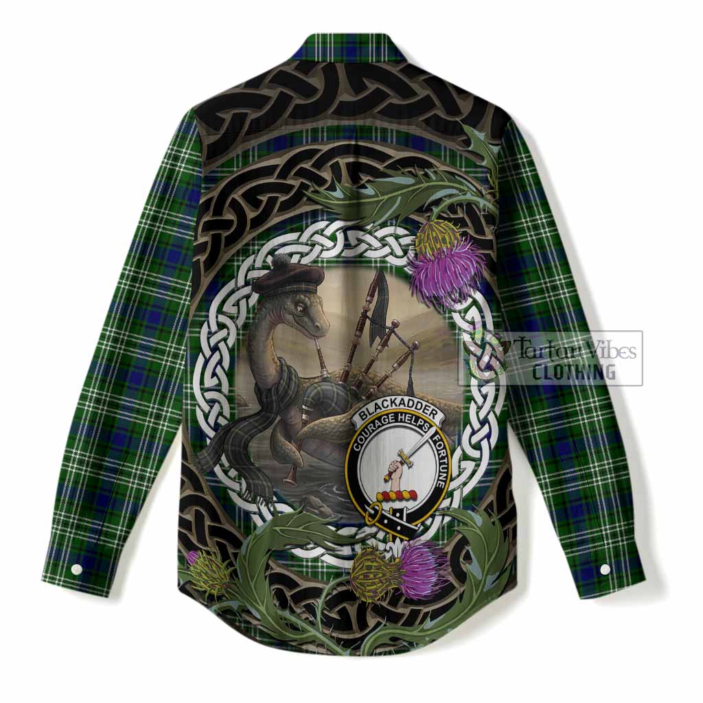 Blackadder Tartan Crest Bagpipe Nessie Women Casual Shirt Scottish Loch Ness Monster Celtic Thistle