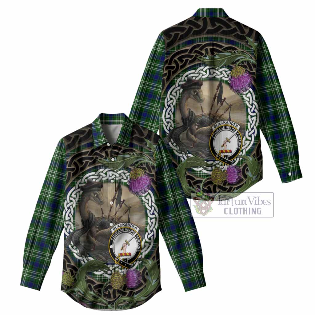 Blackadder Tartan Crest Bagpipe Nessie Women Casual Shirt Scottish Loch Ness Monster Celtic Thistle