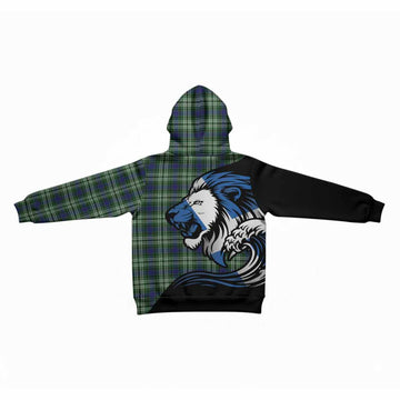 Blackadder Tartan Crest Kid Hoodie Scottish Golden Lions Wave Flow
