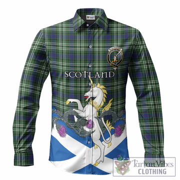Blackadder Tartan Crest Long Sleeve Button Shirts Scottish Unicorn With Thistle