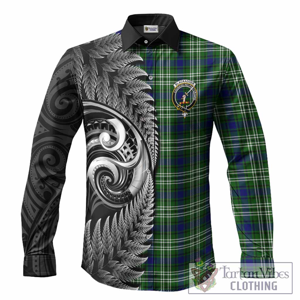 Blackadder Tartan Crest Long Sleeve Button Shirts With New Zealand Silver Fern Maori Koru