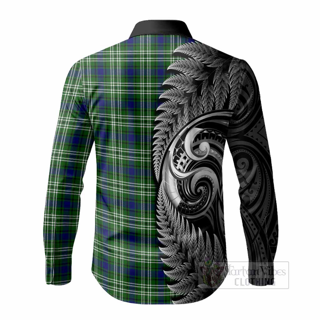 Blackadder Tartan Crest Long Sleeve Button Shirts With New Zealand Silver Fern Maori Koru