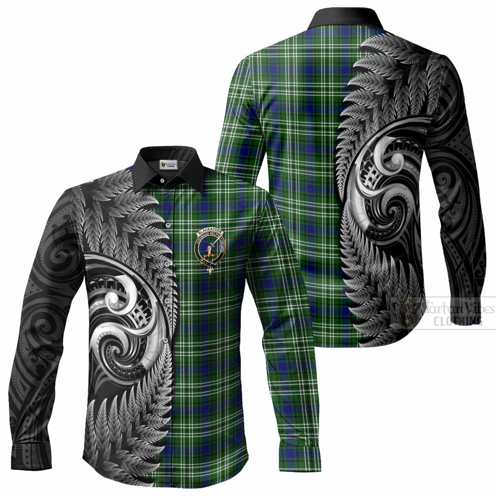 Blackadder Tartan Crest Long Sleeve Button Shirts With New Zealand Silver Fern Maori Koru