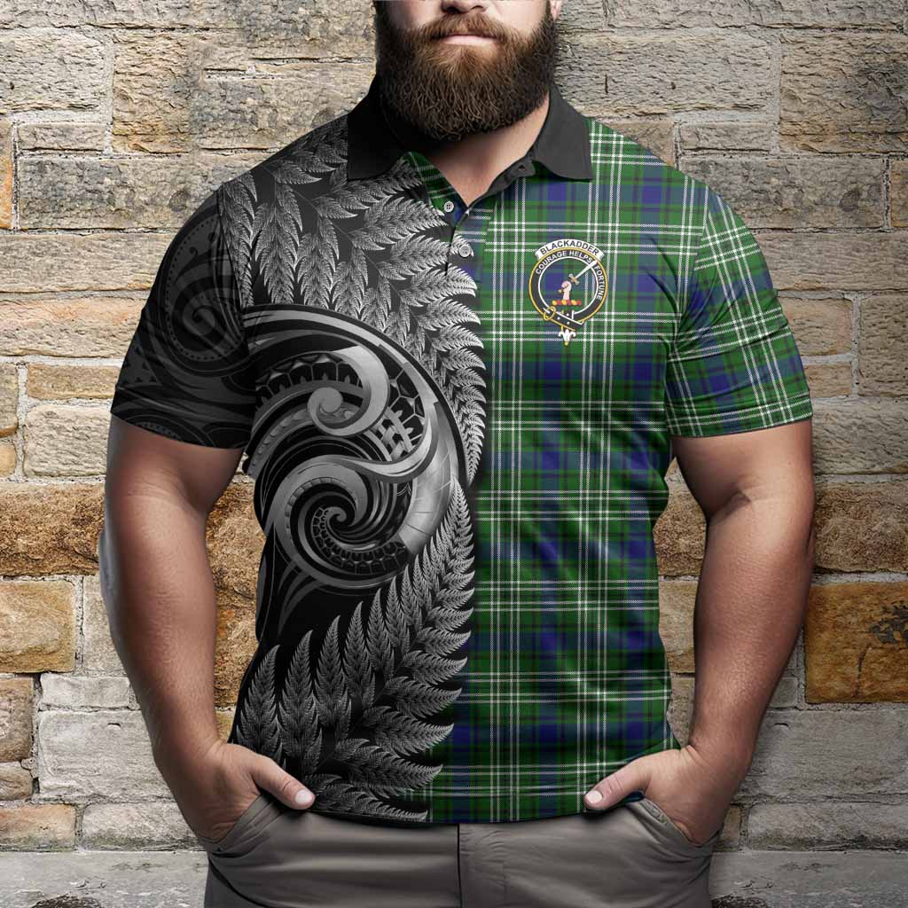 Blackadder Tartan Crest Polo Shirt With New Zealand Silver Fern Maori Koru